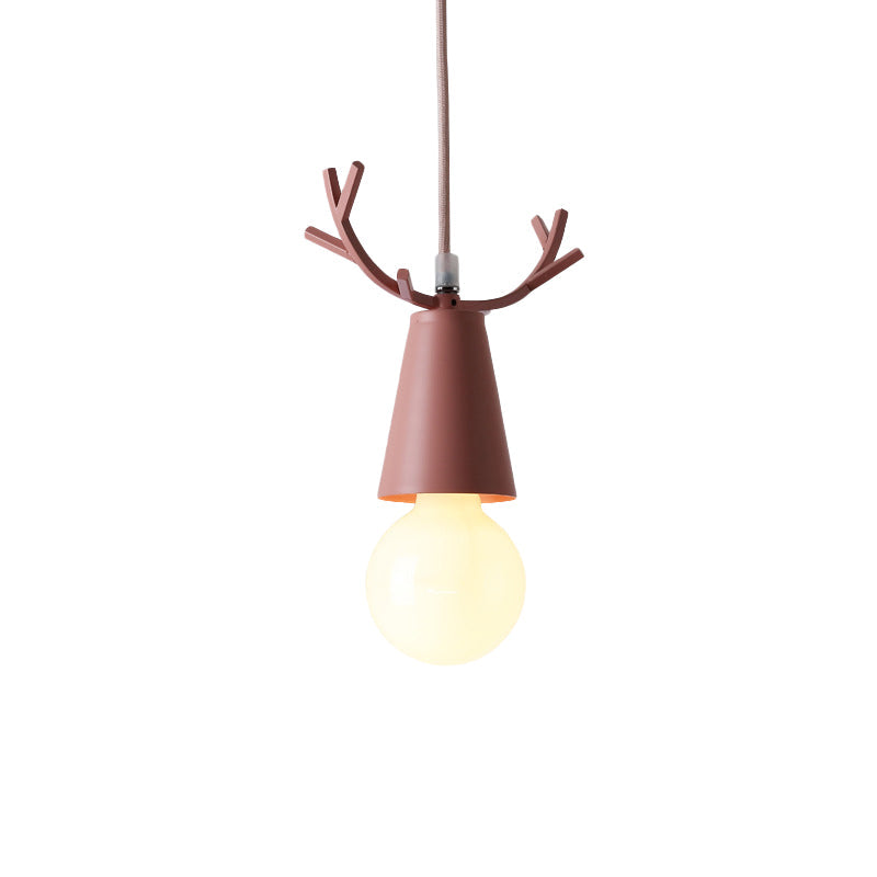 Nordic Style Pendant Light with Adjustable Ball Ceiling Fixture and Antler Decoration for Bedroom or Kids Room