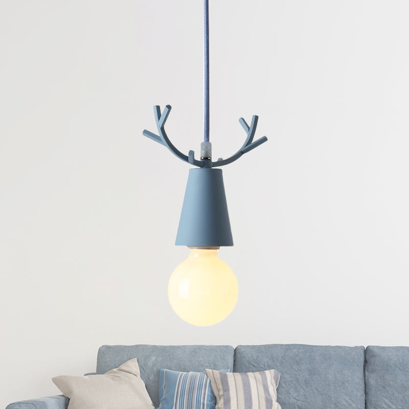 Nordic Style Pendant Light with Adjustable Ball Ceiling Fixture and Antler Decoration for Bedroom or Kids Room