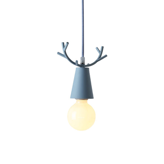 Nordic Style Pendant Light with Adjustable Ball Ceiling Fixture and Antler Decoration for Bedroom or Kids Room