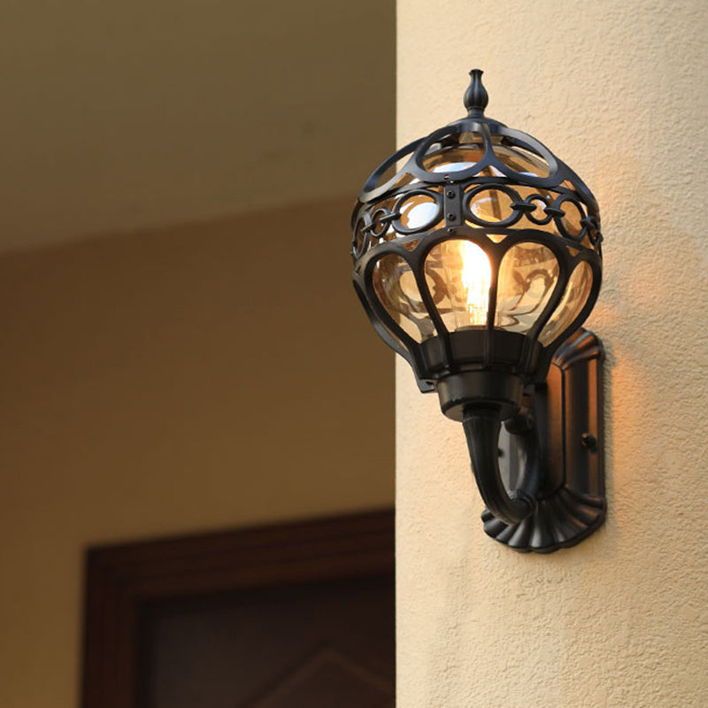 Retro Clear Glass Outdoor Wall Light with Cage Guard