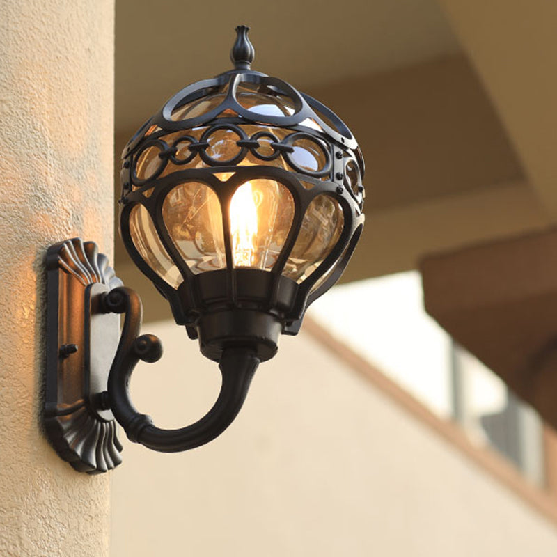 Retro Clear Glass Outdoor Wall Light with Cage Guard