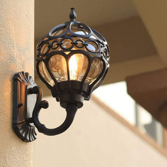 Retro Clear Glass Outdoor Wall Light with Cage Guard