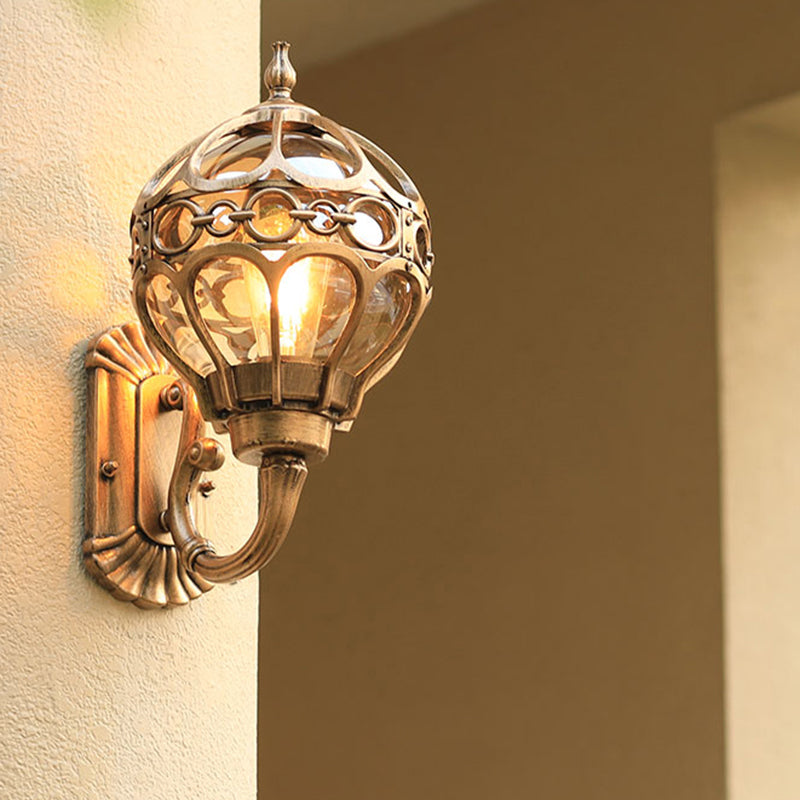 Retro Clear Glass Outdoor Wall Light with Cage Guard
