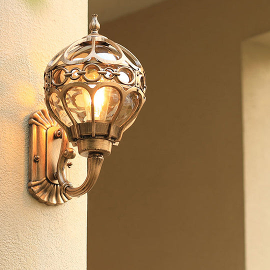 Retro Clear Glass Outdoor Wall Light with Cage Guard