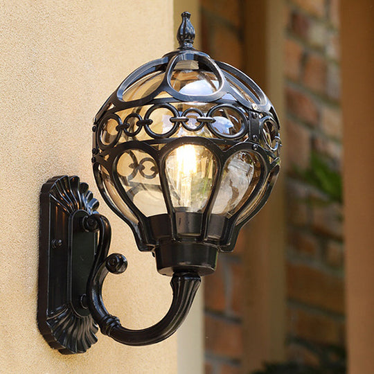 Retro Clear Glass Outdoor Wall Light with Cage Guard
