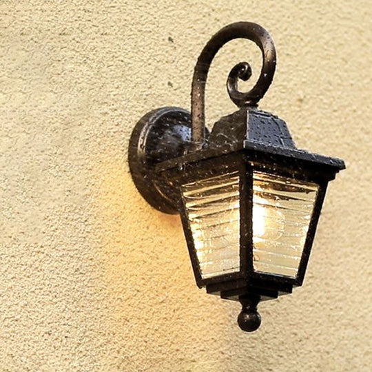 Minimalist Black Glass Lantern Sconce - Trapezoid Ribbed Design - Wall Mount Lamp