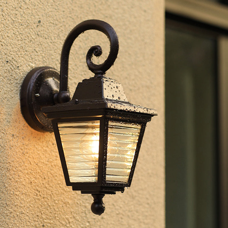 Minimalist Black Glass Lantern Sconce - Trapezoid Ribbed Design - Wall Mount Lamp