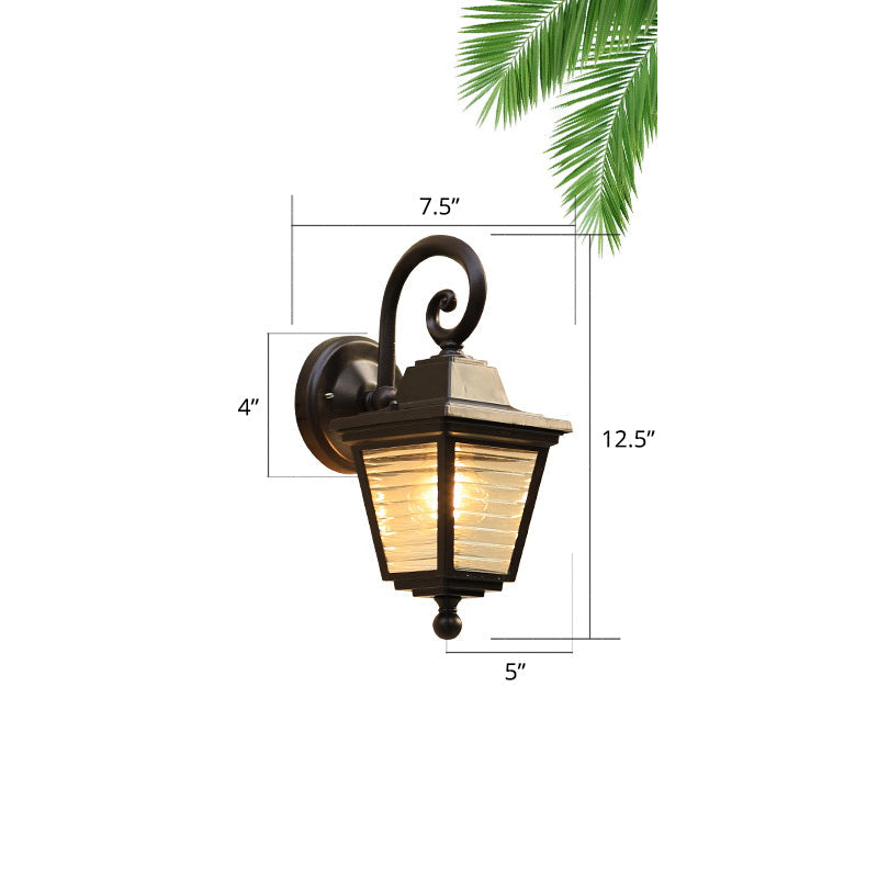 Minimalist Black Glass Lantern Sconce - Trapezoid Ribbed Design - Wall Mount Lamp