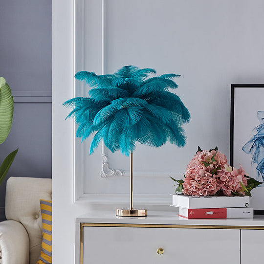 Coconut Tree Shaped Night Light with Decorative Feather - 1 Head Accent Table Lamp for Living Room