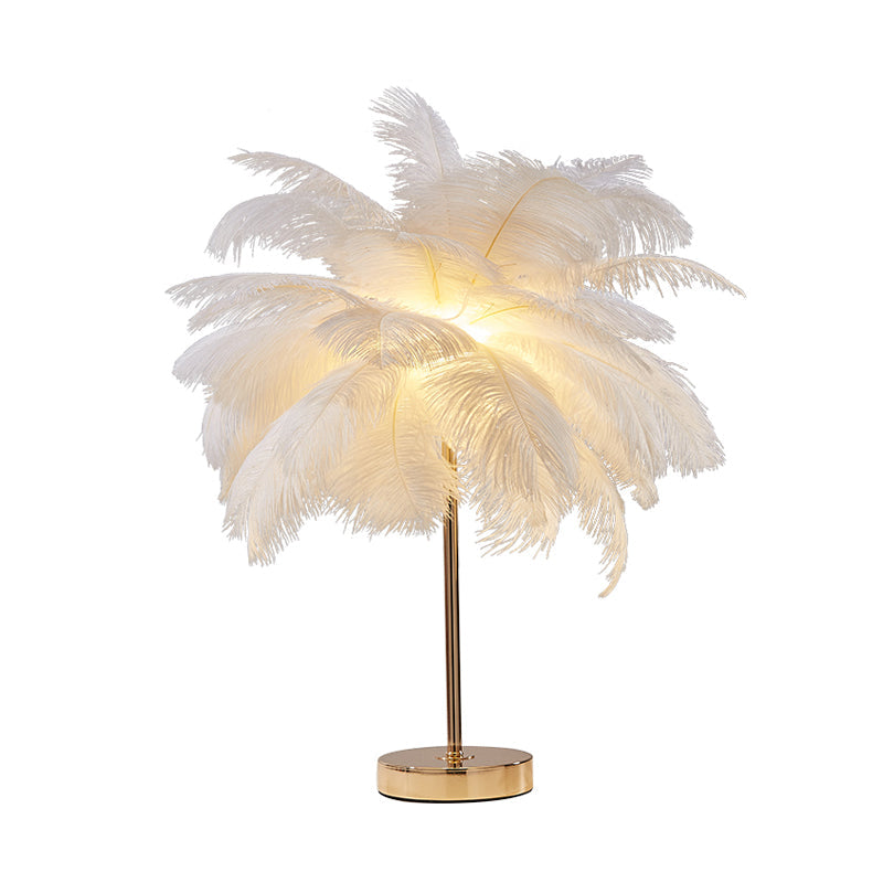 Coconut Tree Shaped Night Light with Decorative Feather - 1 Head Accent Table Lamp for Living Room