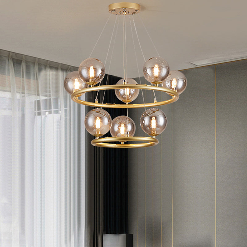 Postmodern Metal Chandelier with Ball Glass Shade