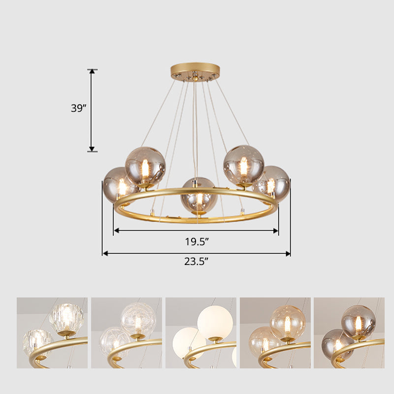 Postmodern Metal Chandelier with Ball Glass Shade