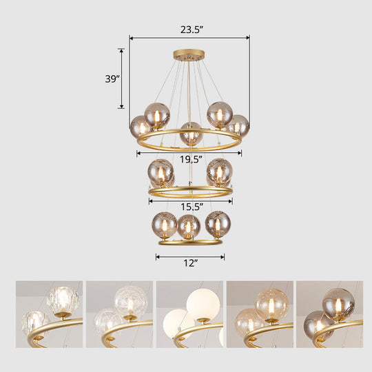 Postmodern Metal Chandelier with Ball Glass Shade