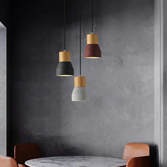 Nordic Mini Pendant Light with Cement Shade and Wood Top - Single-Bulb Ceiling Fixture for Restaurants