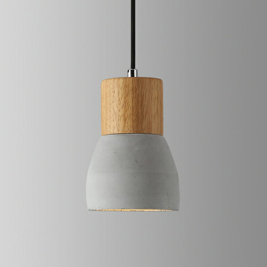 Nordic Mini Pendant Light with Cement Shade and Wood Top - Single-Bulb Ceiling Fixture for Restaurants