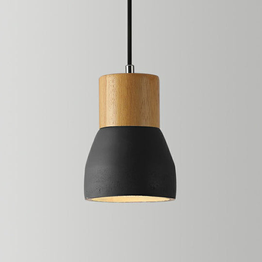 Nordic Mini Pendant Light with Cement Shade and Wood Top - Single-Bulb Ceiling Fixture for Restaurants