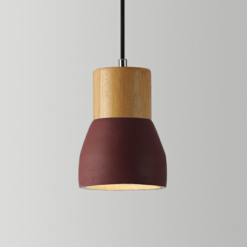 Nordic Mini Pendant Light with Cement Shade and Wood Top - Single-Bulb Ceiling Fixture for Restaurants