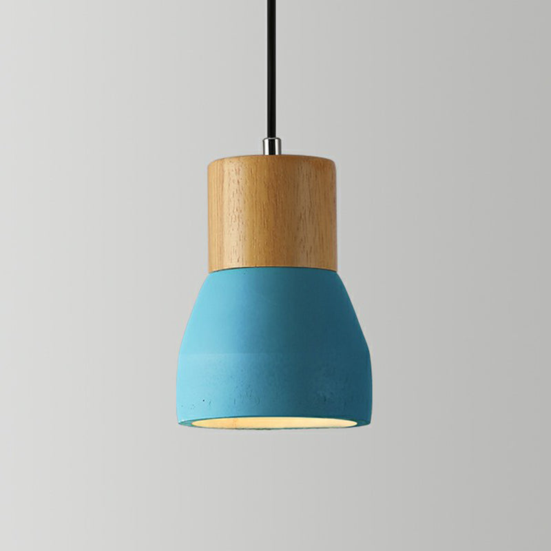 Nordic Mini Pendant Light with Cement Shade and Wood Top - Single-Bulb Ceiling Fixture for Restaurants
