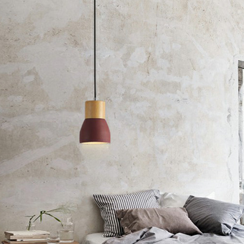 Nordic Mini Pendant Light with Cement Shade and Wood Top - Single-Bulb Ceiling Fixture for Restaurants