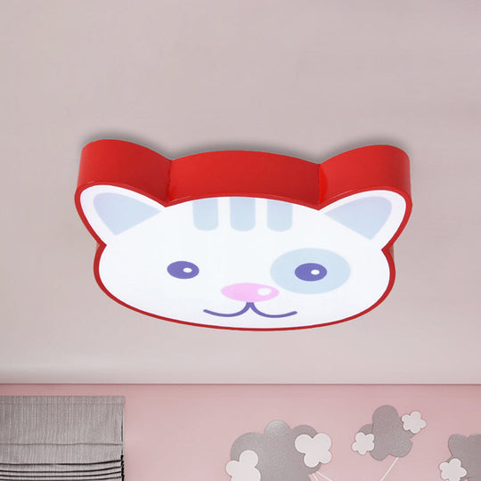 Cat Shaped Red Animal Ceiling Lamp - Metal & Acrylic Flush Ceiling Light for Kitchen Foyer