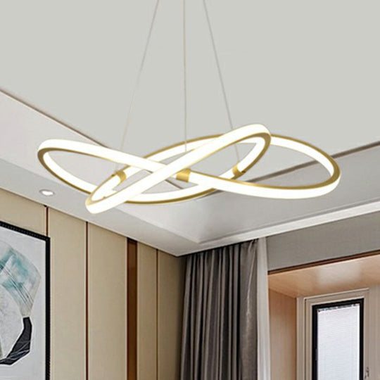 Gold LED Nordic Chandelier for Bedroom - Twined Aluminum Pendant Light