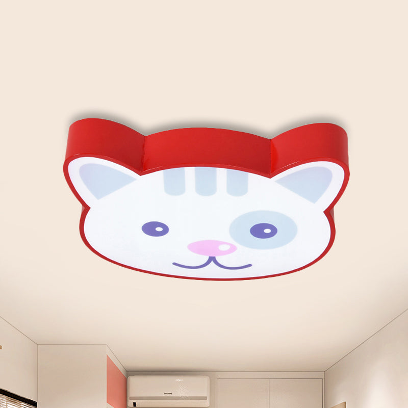 Cat Shaped Red Animal Ceiling Lamp - Metal & Acrylic Flush Ceiling Light for Kitchen Foyer