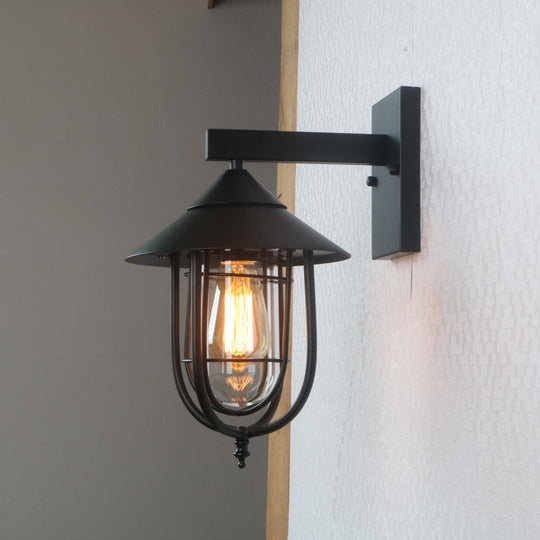 Rustic Black Wall Mounted Wall Light with Single Metal Cage, Half-Capsule Aisle Lamp