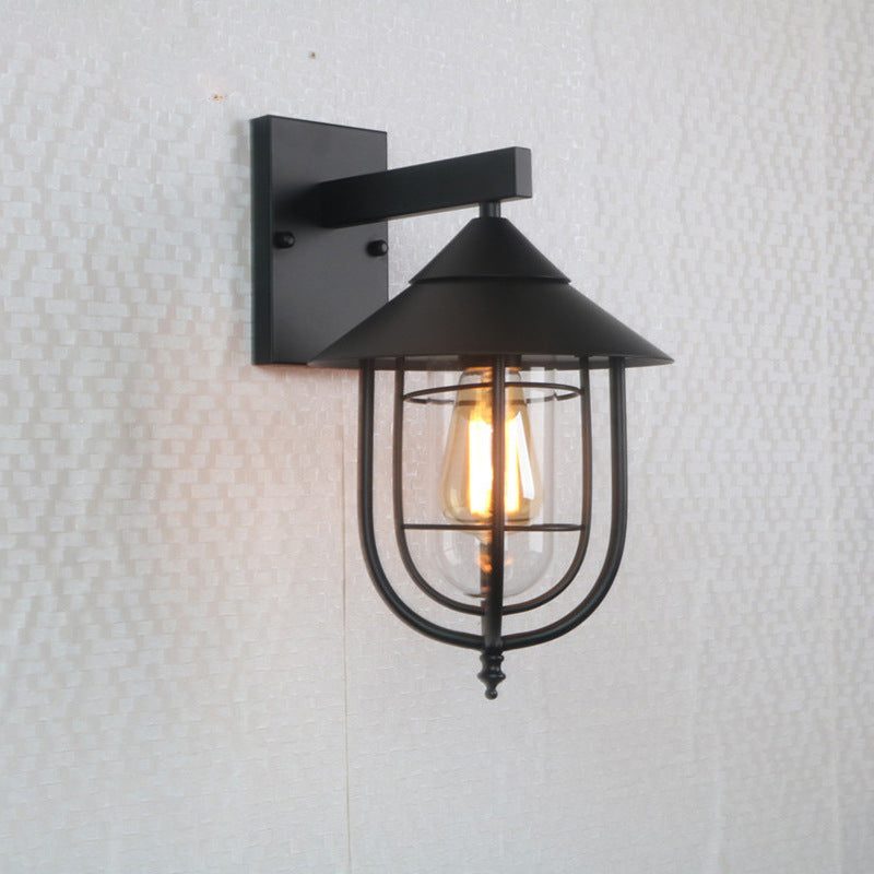 Rustic Black Wall Mounted Wall Light with Single Metal Cage, Half-Capsule Aisle Lamp
