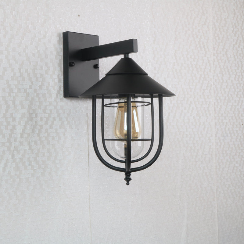 Rustic Black Wall Mounted Wall Light with Single Metal Cage, Half-Capsule Aisle Lamp