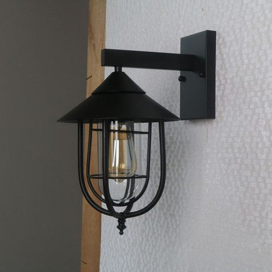 Rustic Black Wall Mounted Wall Light with Single Metal Cage, Half-Capsule Aisle Lamp