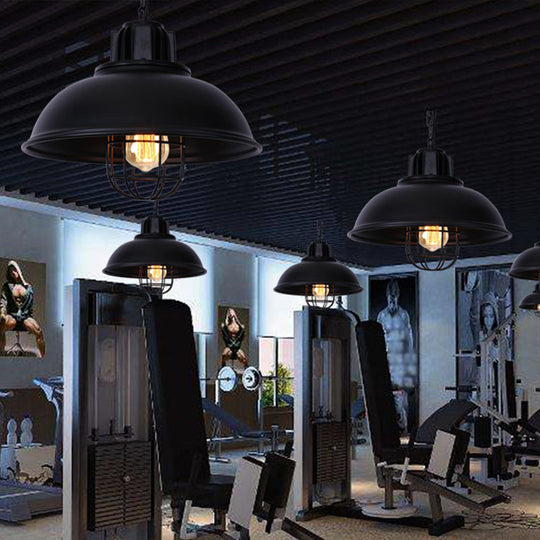 Metal Pendant Light with Cage Guard for Commercial Settings