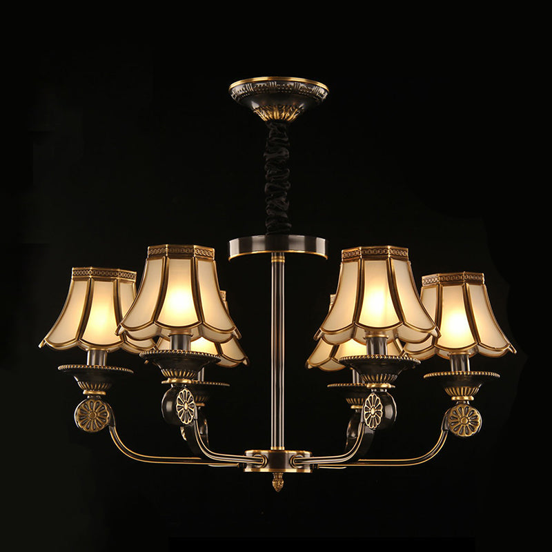 Traditional Gold & Black Flared Chandelier with Frosted Glass for Bedroom Suspension Light