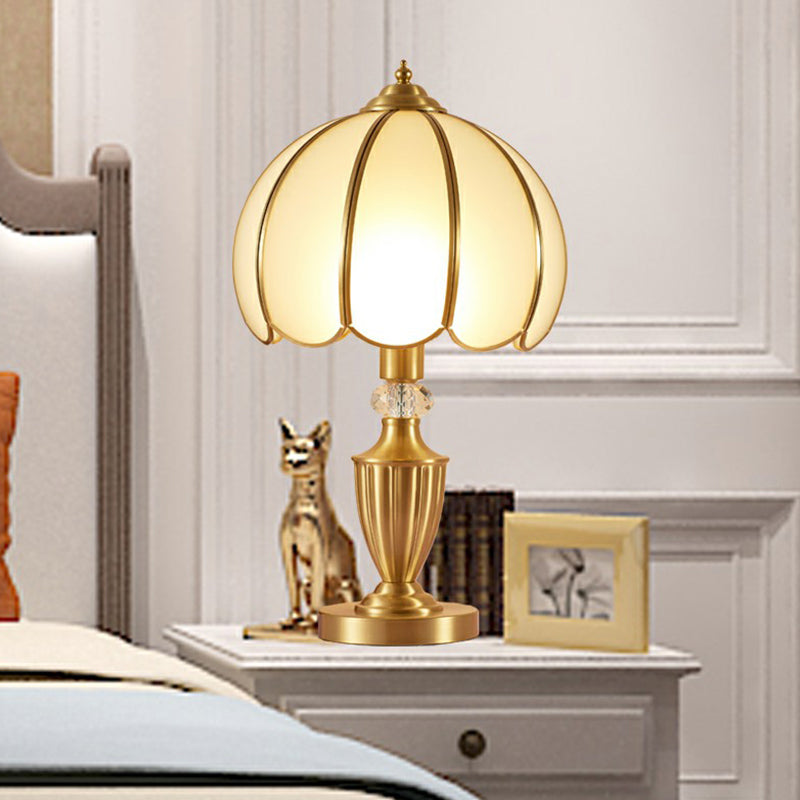 Vintage White Glass Table Lamp with Scalloped Edge - Elegant Bedside Night Light