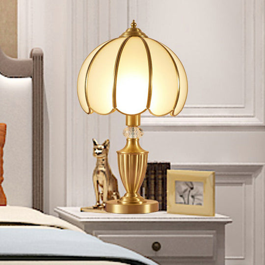 Vintage White Glass Table Lamp with Scalloped Edge - Elegant Bedside Night Light