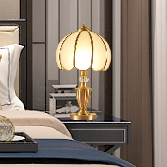 Vintage White Glass Table Lamp with Scalloped Edge - Elegant Bedside Night Light