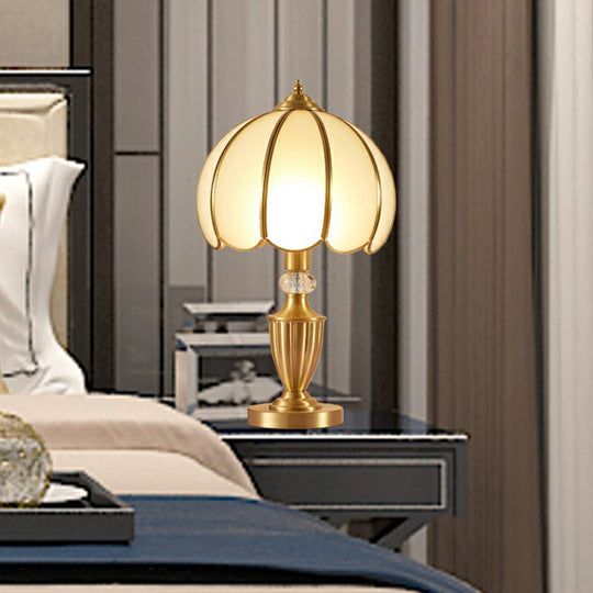 Vintage White Glass Table Lamp with Scalloped Edge - Elegant Bedside Night Light