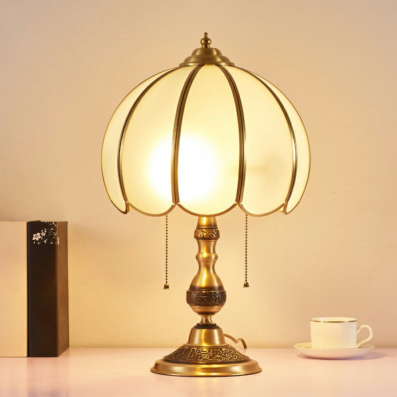 Vintage White Glass Table Lamp with Scalloped Edge - Elegant Bedside Night Light