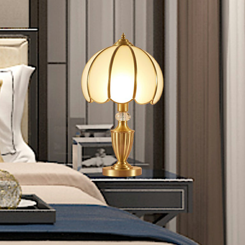 Vintage White Glass Table Lamp with Scalloped Edge - Elegant Bedside Night Light