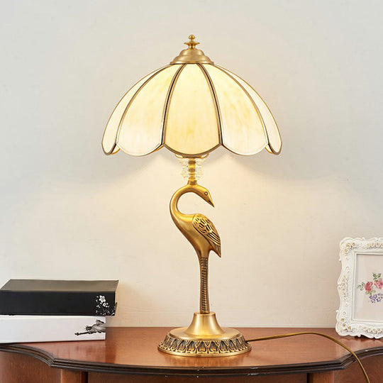Opal Glass Umbrella Shaped Brass Table Lamp with Retro Halcyon Deco