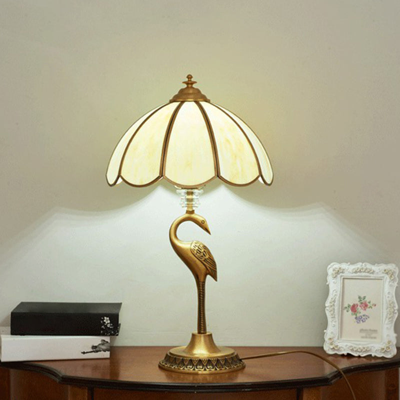 Opal Glass Umbrella Shaped Brass Table Lamp with Retro Halcyon Deco