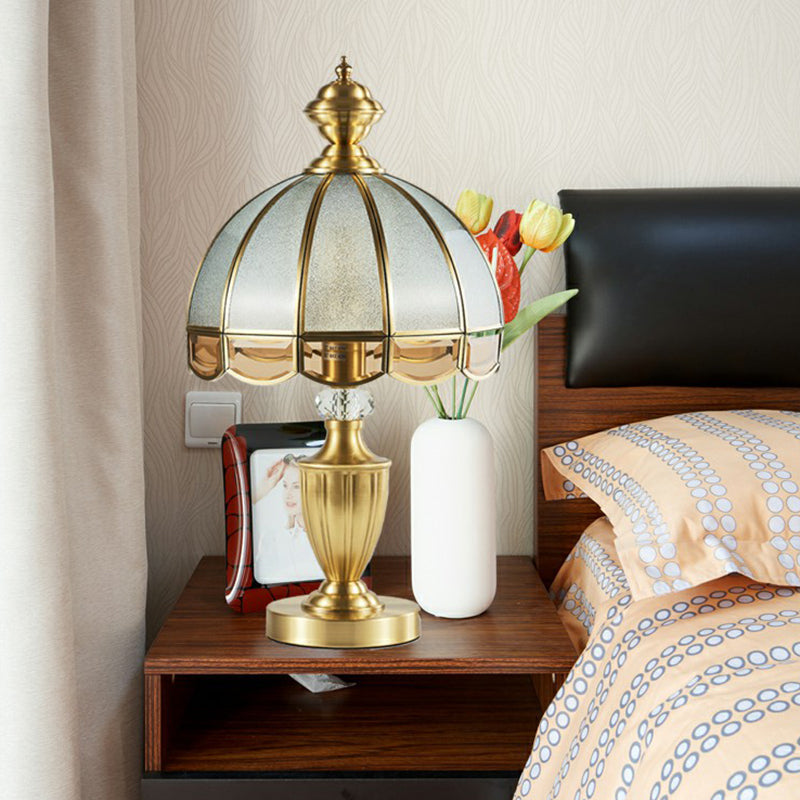 Vintage Style Brass Nightstand Lamp with Scalloped Opaque Glass, ideal for Bedroom Table Light