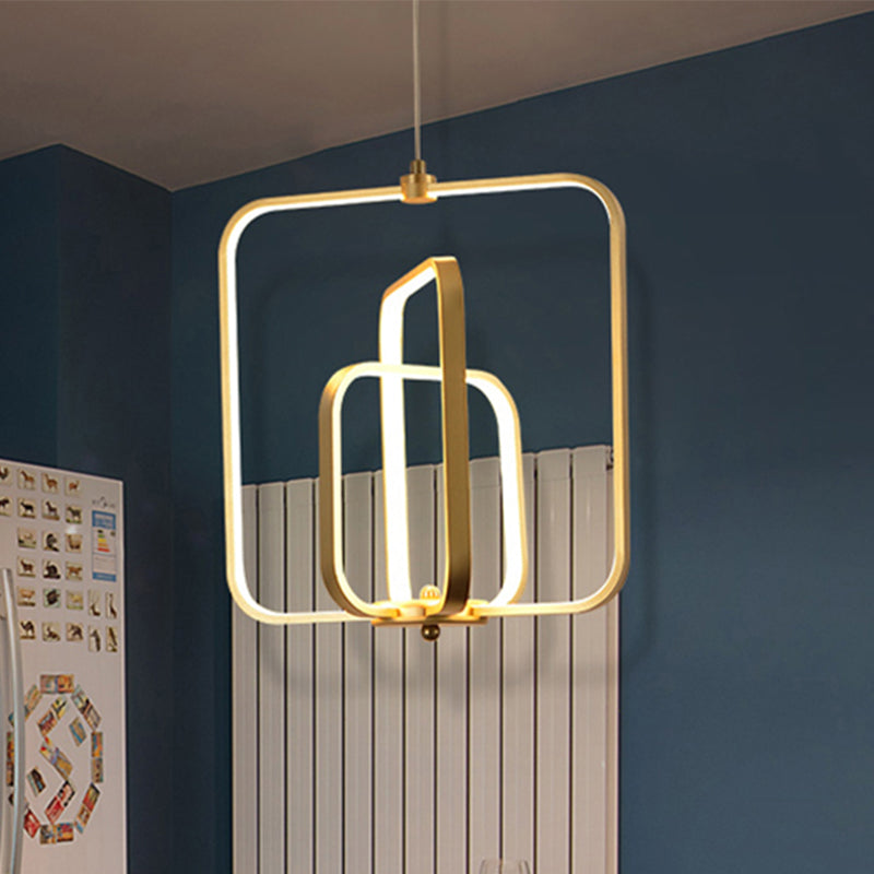 Modern Black/Gold LED Chandelier Pendant for Living Room: 3-Square Acrylic Ceiling Light