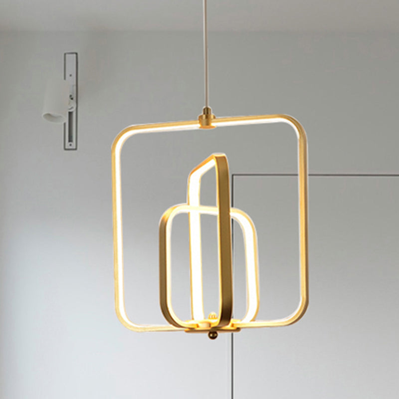 Modern Black/Gold LED Chandelier Pendant for Living Room: 3-Square Acrylic Ceiling Light