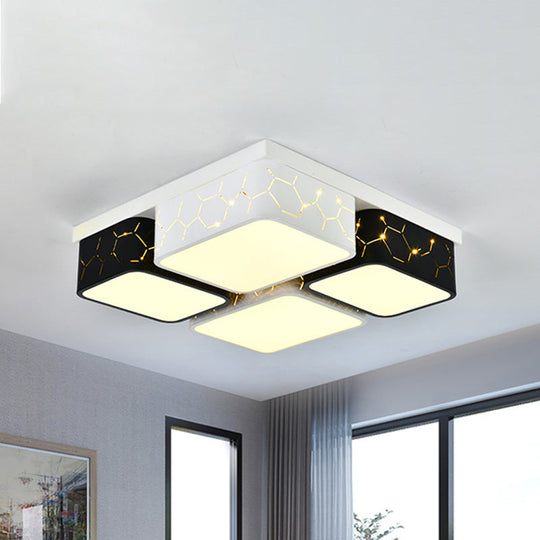 Contemporary LED Square Flush Ceiling Light in Black, Acrylic Warm/White Lighting - Bedroom Ceiling Mount Fixture