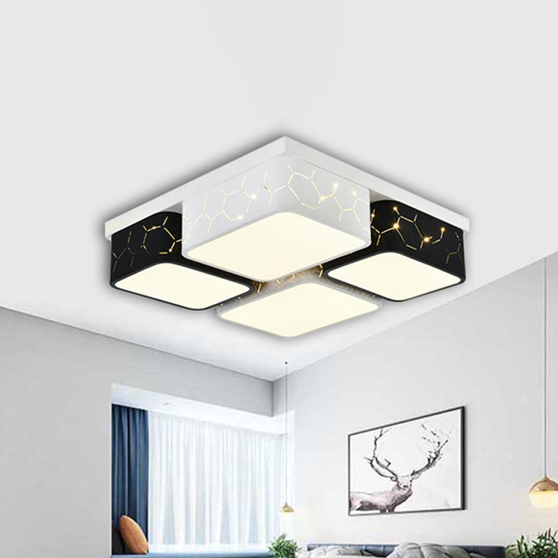 Contemporary LED Square Flush Ceiling Light in Black, Acrylic Warm/White Lighting - Bedroom Ceiling Mount Fixture