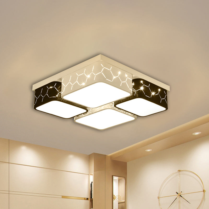 Contemporary LED Square Flush Ceiling Light in Black, Acrylic Warm/White Lighting - Bedroom Ceiling Mount Fixture