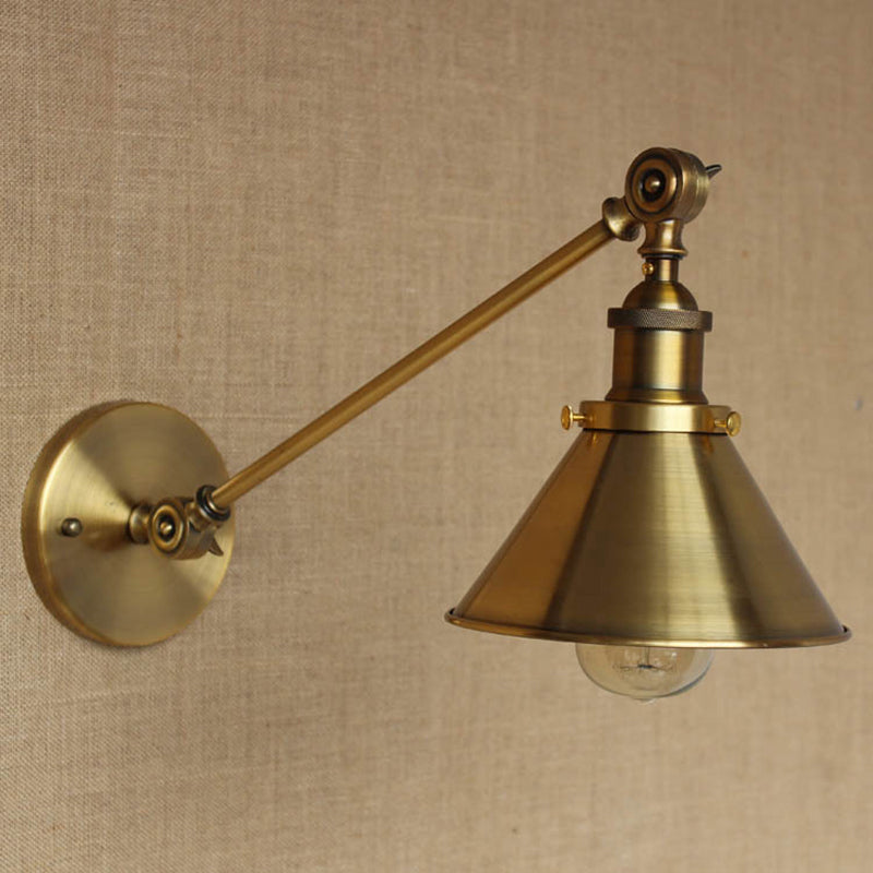 Vintage 1-Light Iron Wall Mounted Lamp in Brass for Bedroom