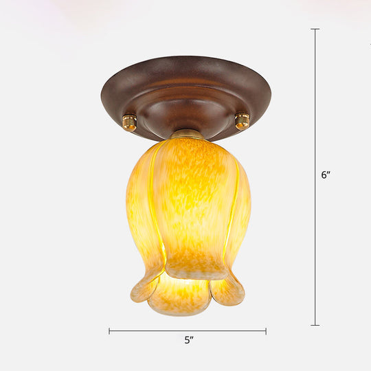 Pastoral Glass Ceiling Light Fixture - Coffee Finish, 1-Bulb Semi Flush