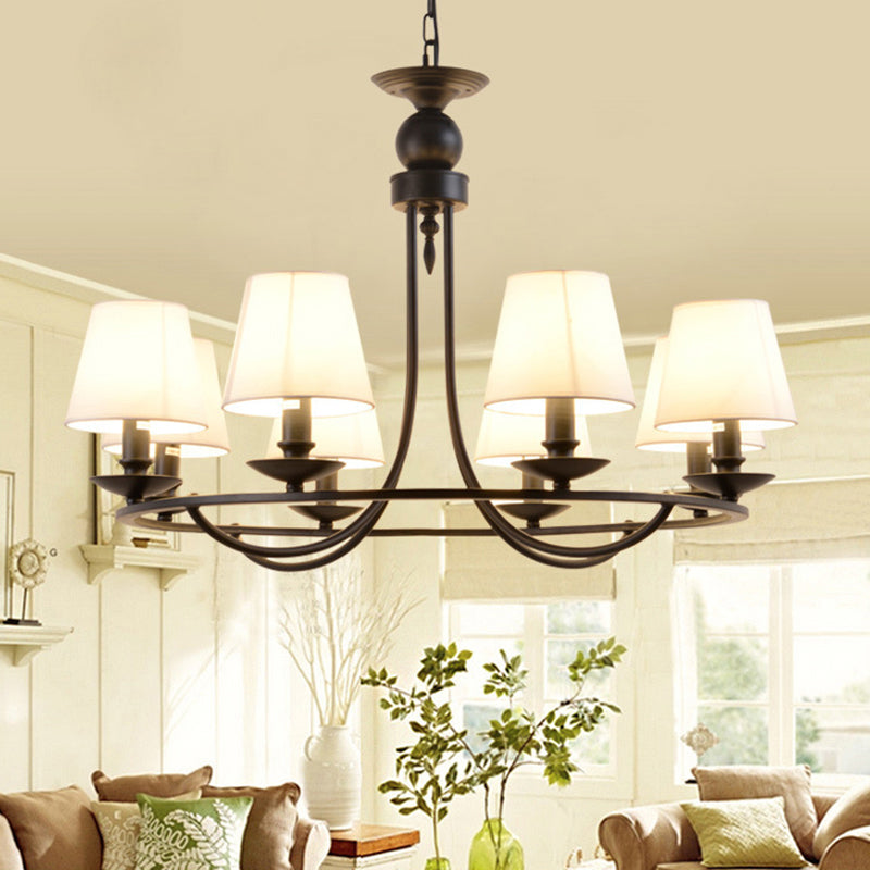 Country Style Conical Chandelier with Fabric Pendant for Dining Room Lighting