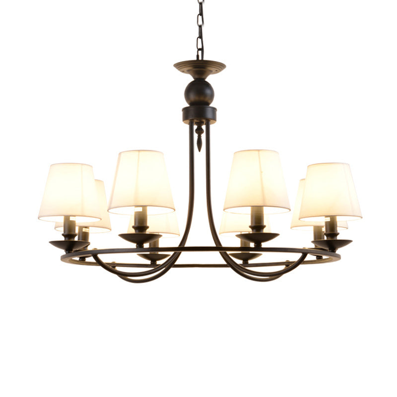 Country Style Conical Chandelier with Fabric Pendant for Dining Room Lighting